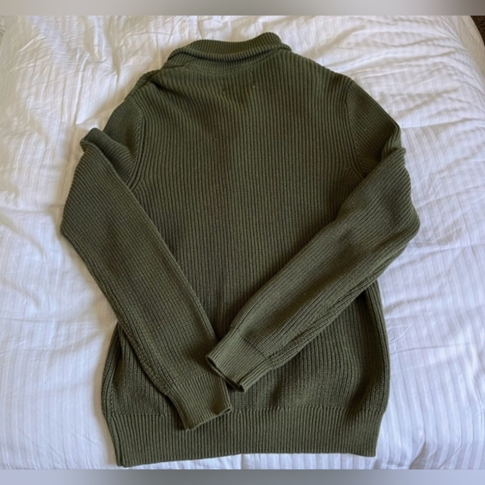 100% Cotton Sun & Stone Men's Alvin Cardigan Sweater In Olive Green Sz L - Picture 3 of 7